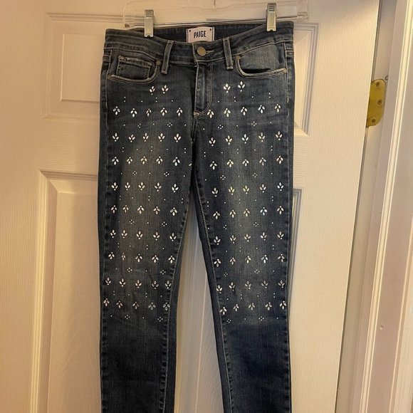 Paige Verdugo Embellished Jeweled Rhinestone Mid Rise Skinny Jean 27 - Picture 3 of 10